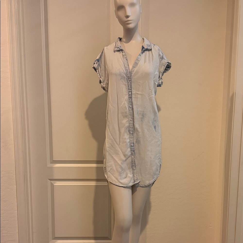 Casual Blue Button-Up Women's Dress
